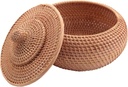 Round Rattan Box,Wicker Fruit Basket with Lid Bread Basket Tray Storage Basket Willow Woven Basket for Bread, Snack