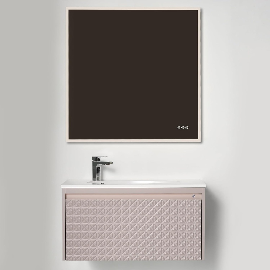 Blossom 36 Inch Wall Mounted Bathroom Vanity with Sink | Floating LED Wood Vanity Cabinet with Soft-Close Drawer, 3D Panel & Acrylic Sink | Modern Bathroom Storage Solution (Khaki, 36'')