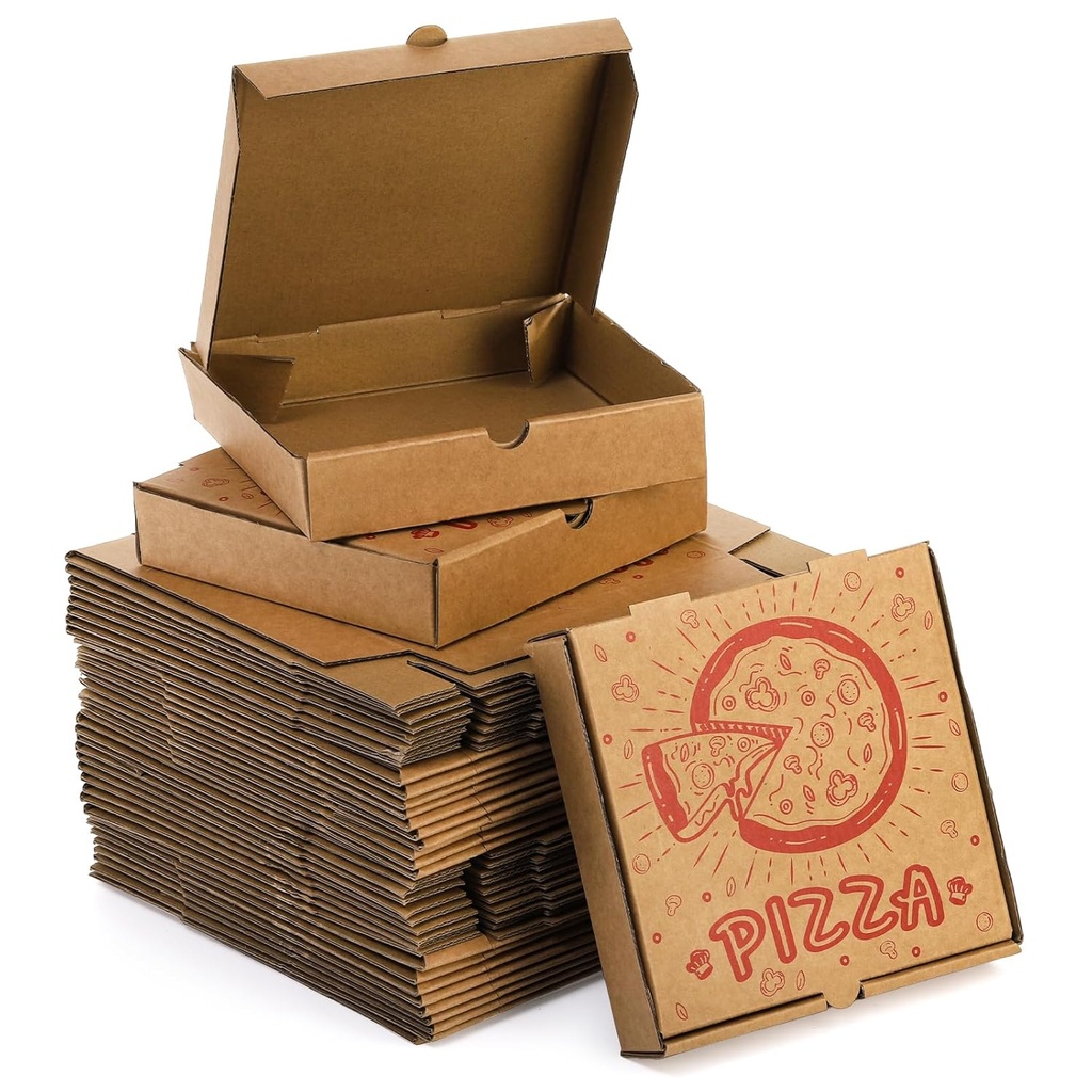 ZEAYEA 40 Pack Small Pizza Boxes, 7.3" L x 7.3" W x 1.6" H Cardboard Food Delivery Boxes, Kraft Take Out Food Containers, Takeaway Packaging Boxes for Pizza, Cookies, Cake, Party Favors, Wedding