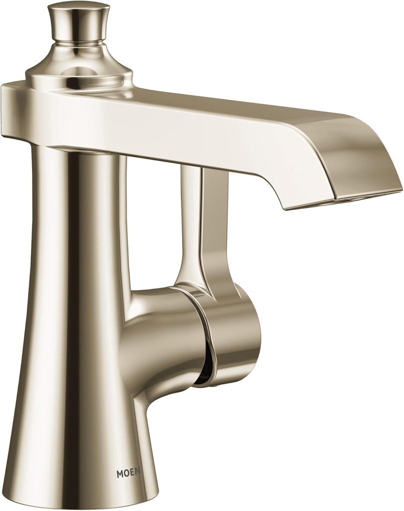 Moen S6981NL Flara One-Handle Single Hole Bathroom Faucet with Drain Assembly, Polished Nickel