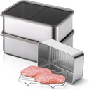 Hushee 3 Set 304 Stainless Steel Containers for Fridge, with Removable Drain Tray, 60 oz Airtight Food Container with Lids for Fruit Bacon Deli Meat Fresh Storage(7.68 x 5.12 x 2.76 Inch)