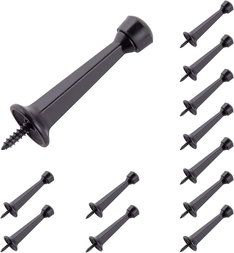 HOME MASTER HARDWARE 12-Pack Heavy Duty Solid Rigid Door Stop - 3" Door Stopper with Matte Black Finish and Plastics Tip for Wall and Door Protection