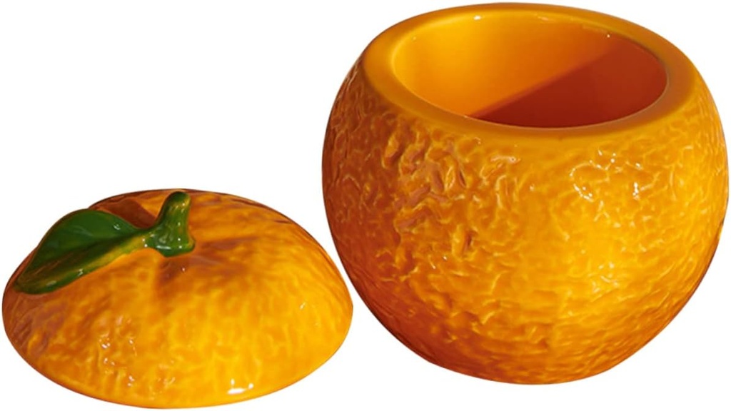 VICASKY Ceramic Orange Shaped Food Storage Jar with Sealing Lid for Dry Food Storage Cute Cartoon Design for Home Office and Airtight Tea Container for Grains Nuts and Snacks