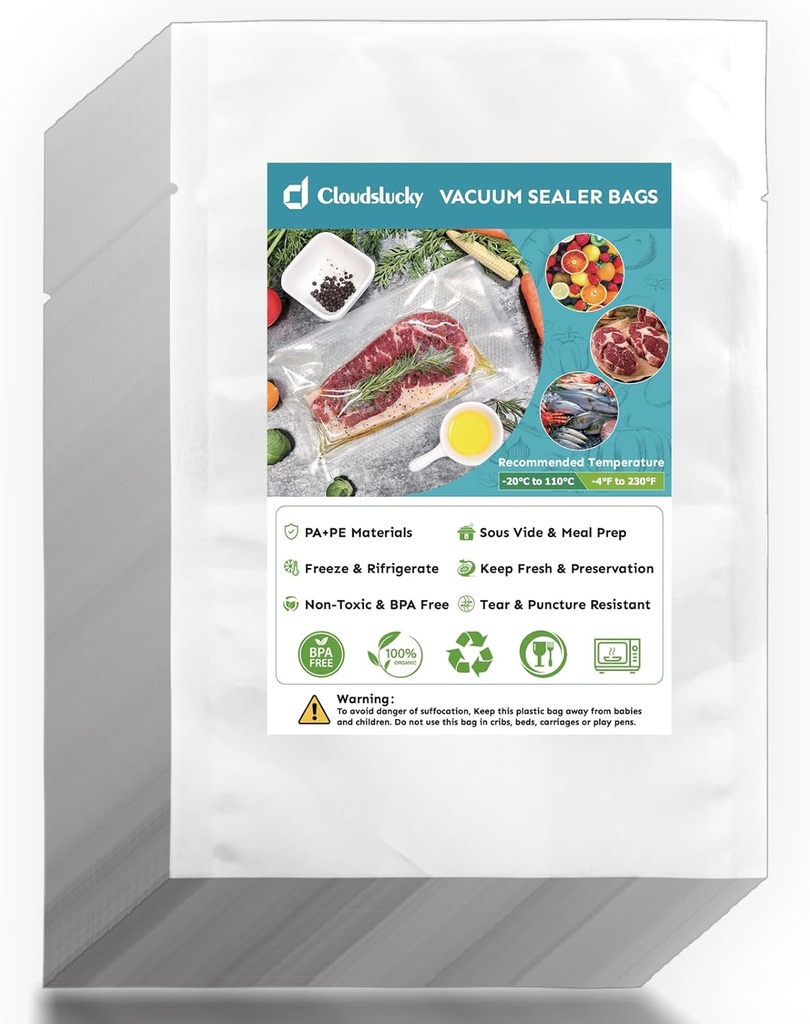 Chamber Vacuum Sealer Bags,8"x10" 200 Pcs Pre-cut Chamber Machine Pouches,Heavy Duty Chamber Vacuum Bags for Commercial Sealer,Food Storage,Meal Prep,Sous Vide,Meat Cheese Goods, BPA Free