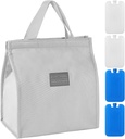 Lunch Bag, Insulated Lunch Bag, Unisex Lunch Box Container, Reusable Leak-proof Tote Bag for Office, Work, Anywhere, with 4 200ml Ice Boxes（Grey）