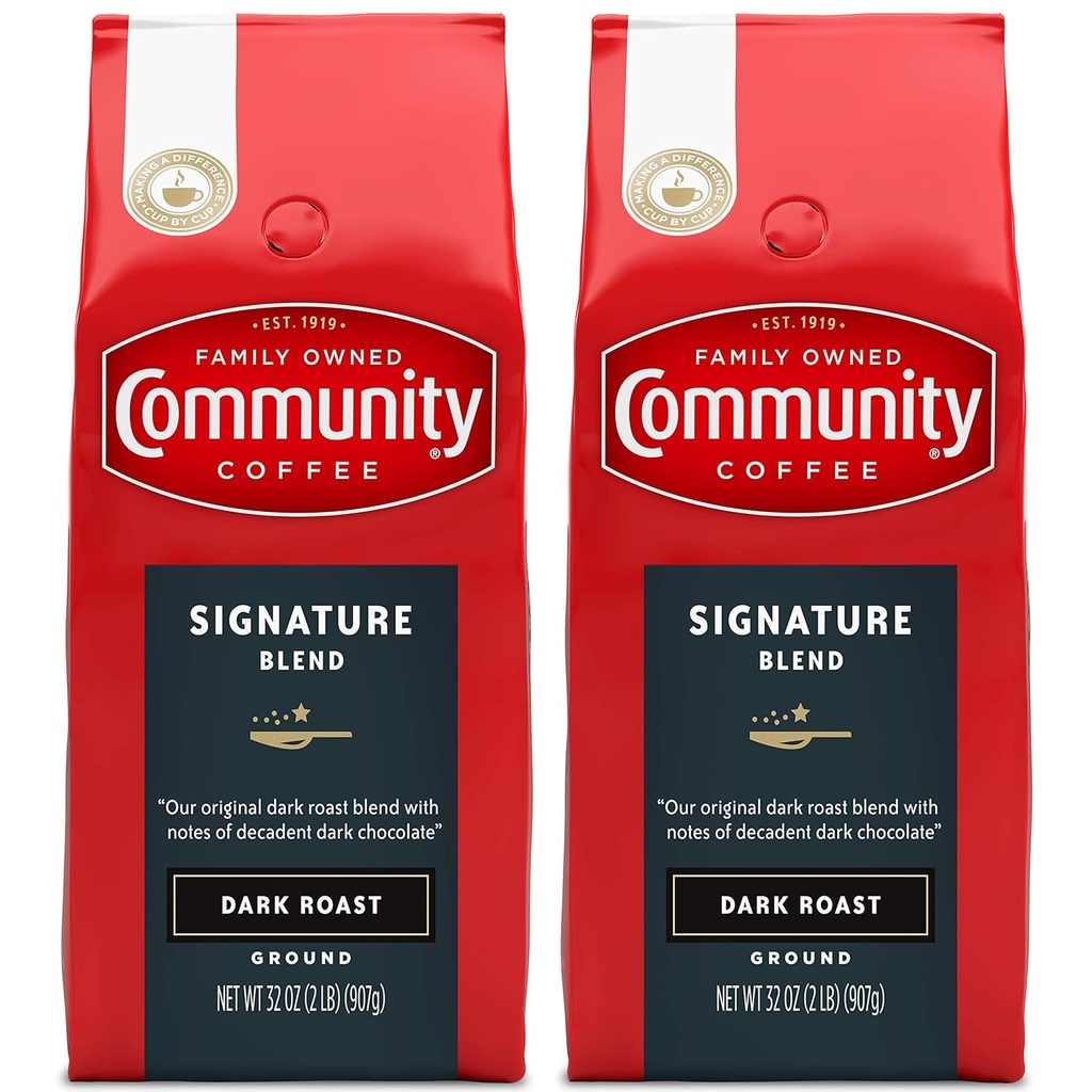 Community Coffee Signature Blend, 64 Ounces Ground Coffee, Dark Roast, 32 Ounce Bag (Pack of 2)