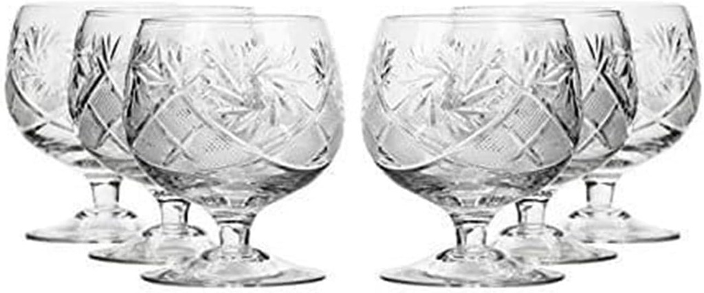 Elegant and Modern Russian Cut Crystal Brandy Glass Set for Hosting Parties and Events - 10 oz Brandy Glass Gold Rim, Set of 6