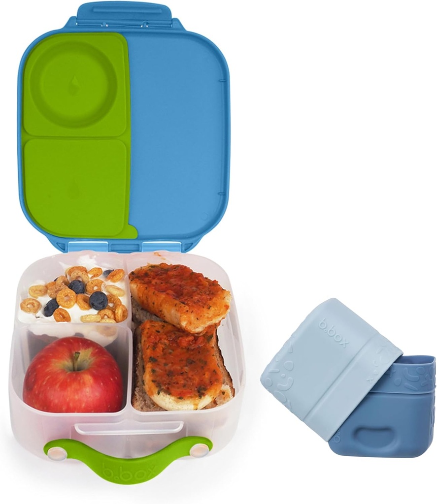 b.box Mini Lunchbox (Ocean Breeze) + Silicone Snack Cups Combo Pack: Includes Mini Lunch Box (4 1/4 Cup Capacity) and 2 Silicone Bento Box Dividers