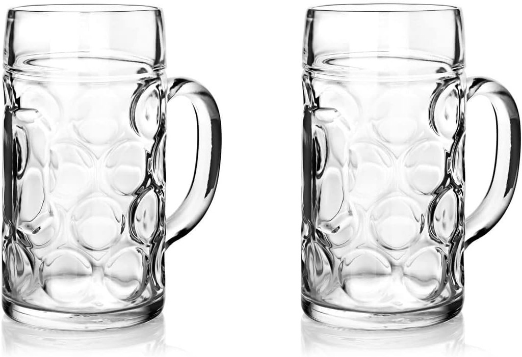 North Mountain Supply Oktoberfest Beer Mugs – 21 oz – Set of 2 – Thick Glass, Freezer-Friendly – Made in Poland – Crystal Clear