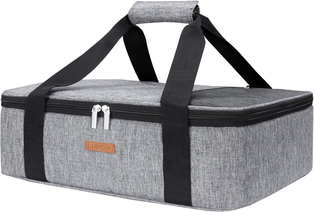 LUNCIA Insulated Casserole Carrier for Hot or Cold Food, Lasagna Lugger Tote for Potluck Parties/Picnic/Cookouts, Fits 9"x13" Baking Dish, Grey
