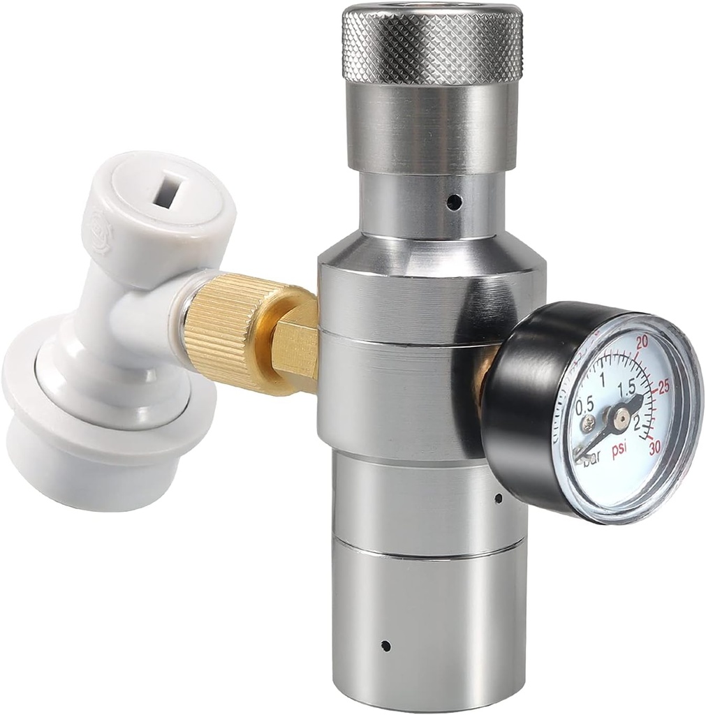 Beer Keg Charger Dispenser, Mini CO2 Regulator 0-30 PSI Keg Kit, Cornelius Beer keg Regulator with 3/8'' Thread Adapter with Gas Ball Lock Quick Disconnect for homebrewing by PERA