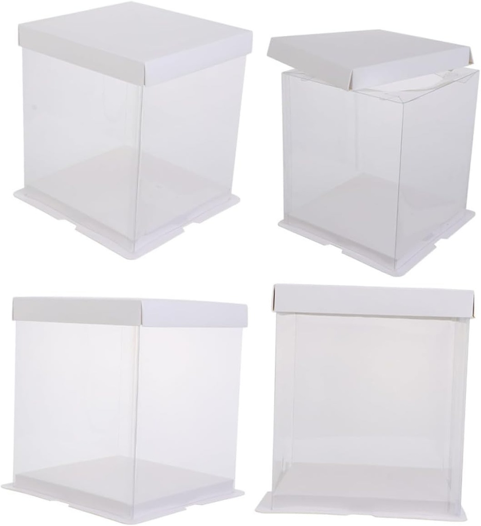 4Pcs Transparent Birthday Cake Boxes Portable Cake Packing Carrier with Lid for Homemade Cakes Convenient Assembly Strong Bearing Capacity