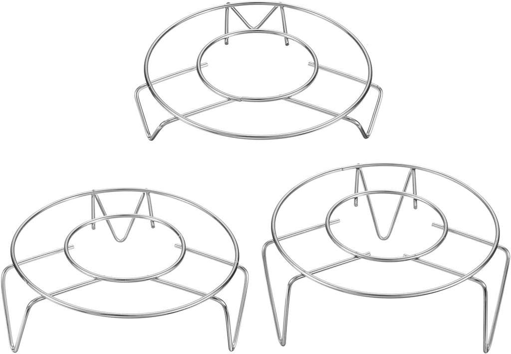 uxcell 3pcs Steam Rack 5.5" Dia Stainless Steel Trivets Steaming Steamer Rack Basket for Pots, Electric Pressure Cooker, Pan, Silver (1.2"/2"/2.8" Tall)