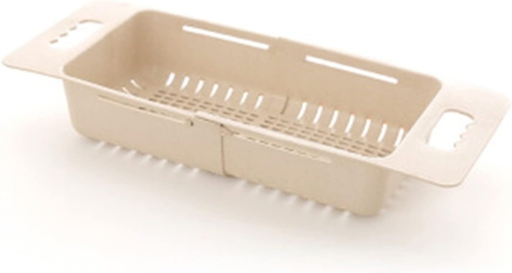 Under Shelf Basket Retractable Sink Drain Rack Plastic Tableware Rack Household Kitchen Dish Rack for Kitchen Bathroom(Beige)