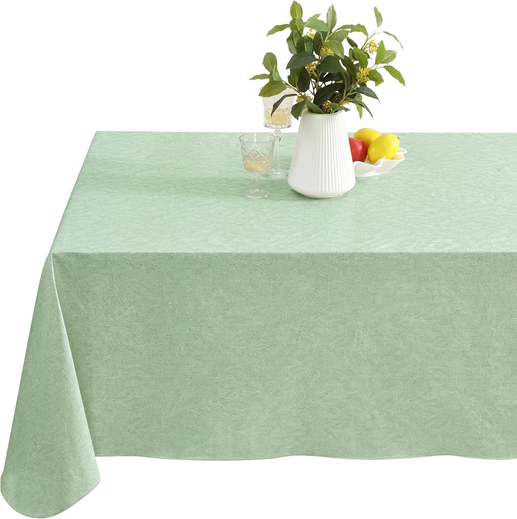 Newbridge Napa Leaf Sage Green Vinyl Flannel Backed Tablecloth, 52 x 70 Inch Rectangle, Hotel Quality Waterproof Indoor Outdoor Table Cover for Kitchen, Patio, Dining, BBQ