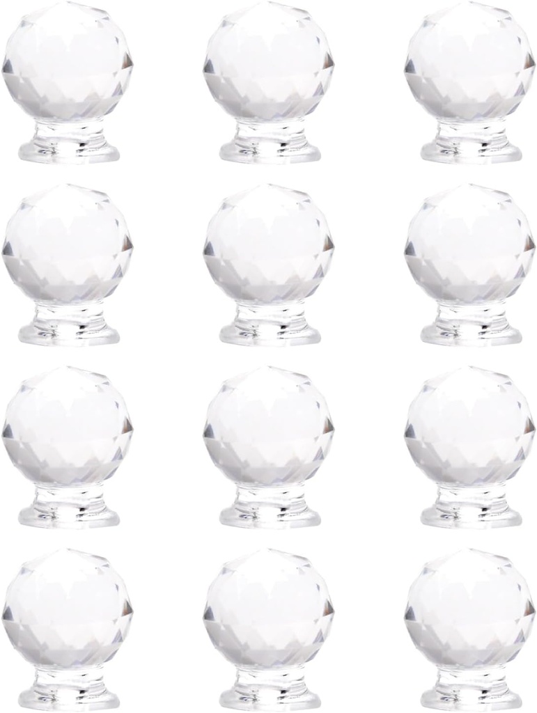 Yinpecly 12PCS Mini Acrylic Pull Knobs, Self Adhesive Cabinet Pull Handle, Tiny Pull Handle 17mm Diameter, Self Stick No Drilling Clear Acrylic for Jewelry Box, Gift Case and Makeup Box