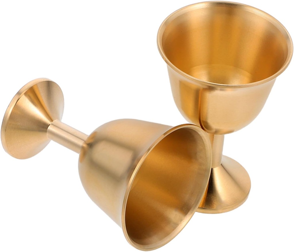 VICASKY 2pcs Brass Wine Goblet Medium Table Cup Home Decor Chalice Drinking Vessel for Communion Wedding Celebration