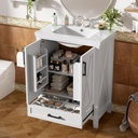 Harper & Bright Designs 24" Bathroom Vanity with Sink, Free Standing Single Basin Vanity with Divided Drawer & 2 Doors with Double Shelf, Wooden Storage Cabinet with Ceramic Basin for Bathroom, White