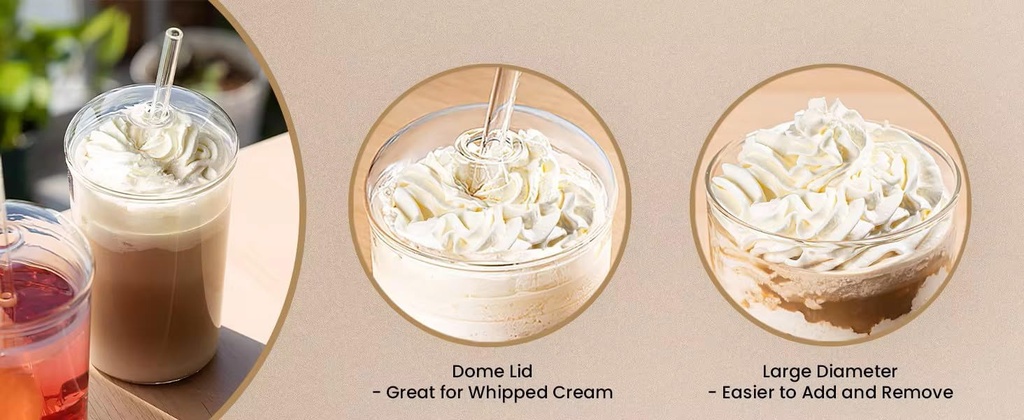 Glass Tumbler- 15 OZ with Glass Dome Lid and Glass Straw, Great for Iced Coffee, Iced Tea, Juices, Milk and Soda