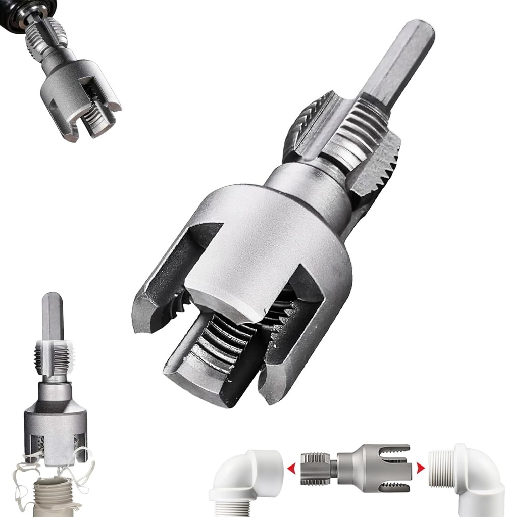 Integrated Internal & External Pipe Threading Tool, Dual-Function Pipe Thread Cutting Tool with 1/2", 3/4", 1" Dies, Electric Drill Compatible PVC Pipe Threader Kit for Multiple Scenarios (1/2")