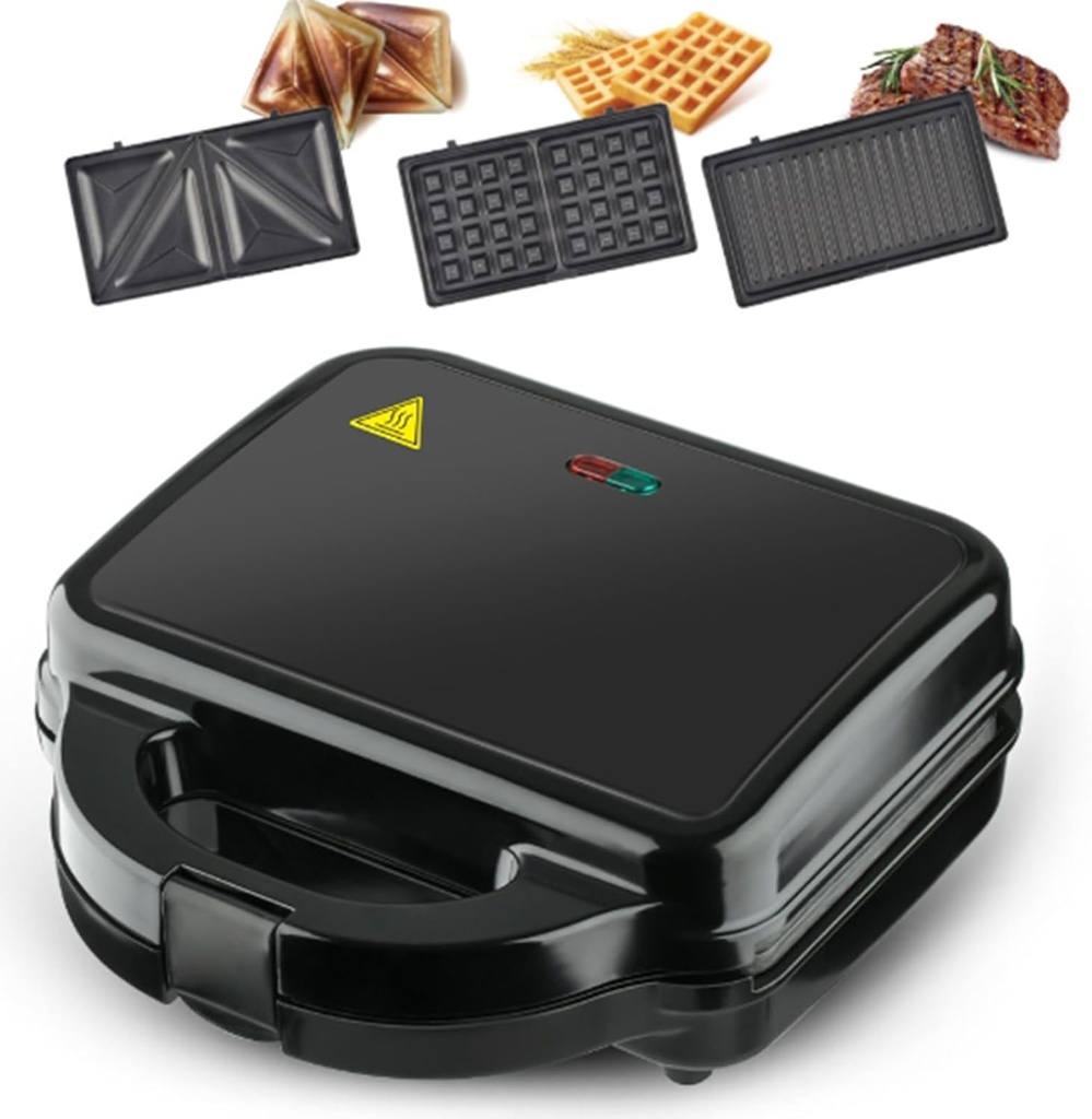 Sandwich Maker 3 in 1, Compact Waffle Maker with Removable Plates, Electric Panini Press Grill with Non-Stick Plates, LED Indicator Lights, for Grilled Cheese, Tuna Melts, Burgers