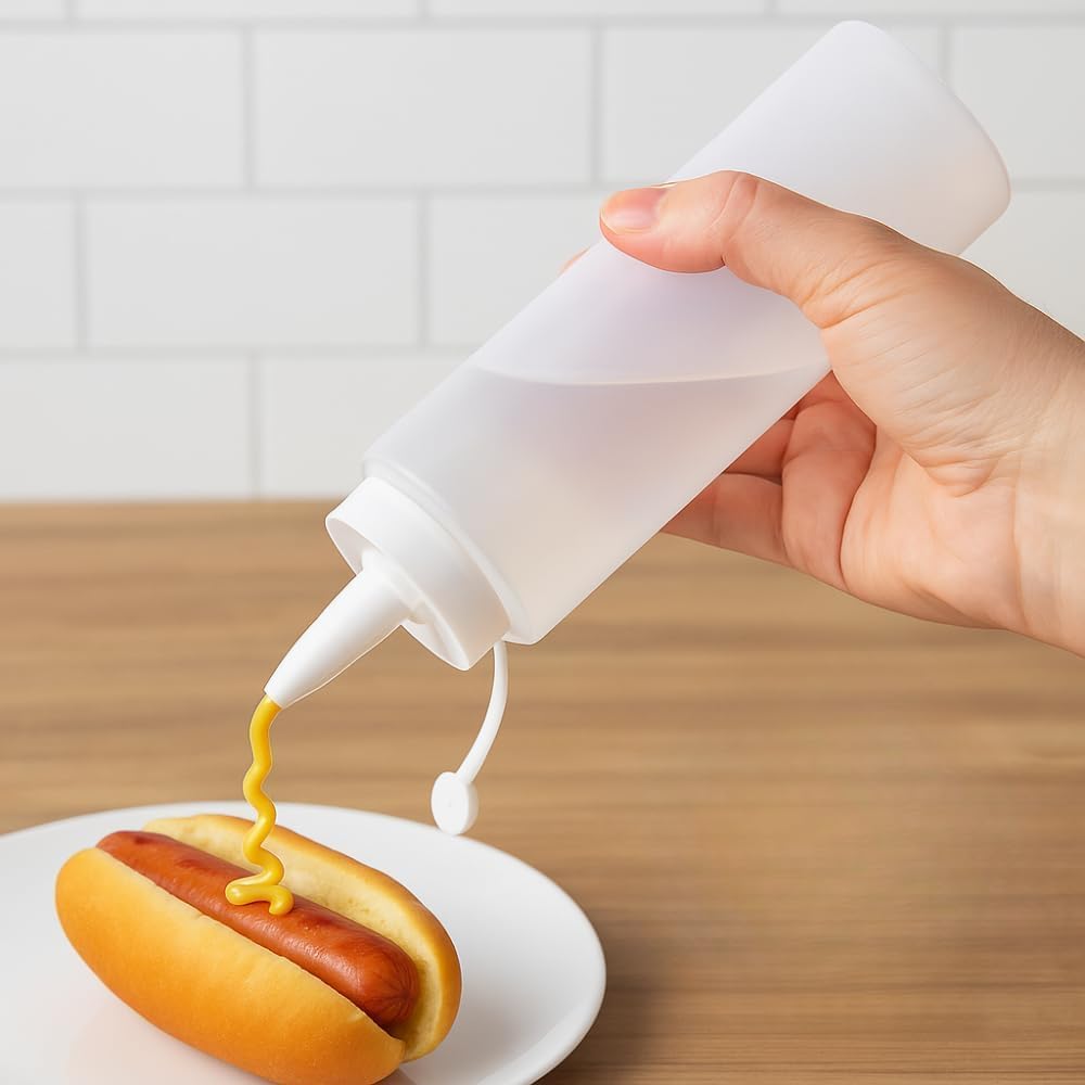 Plastic Squeeze Bottle with Easy Pour Spout for Oil and Vinegar, 14 oz, Leakproof Kitchen Dispenser for Cooking, Salad Dressing, Condiments, 14 oz