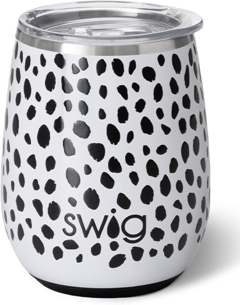 Swig Life 14oz Insulated Wine Tumbler with Lid | 40+ Pattern Options | Dishwasher Safe, Holds 2 Glasses, Stainless Steel Outdoor Wine Glass (Spot On)