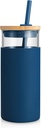Tronco 20 oz Glass Tumbler with Lid and Straw, Iced Coffee Cup and Smoothie Cup with Bamboo Lids & Protective Silicone Sleeve, Dishwasher Safe, BPA-Free, Glass Cup 1 Pack