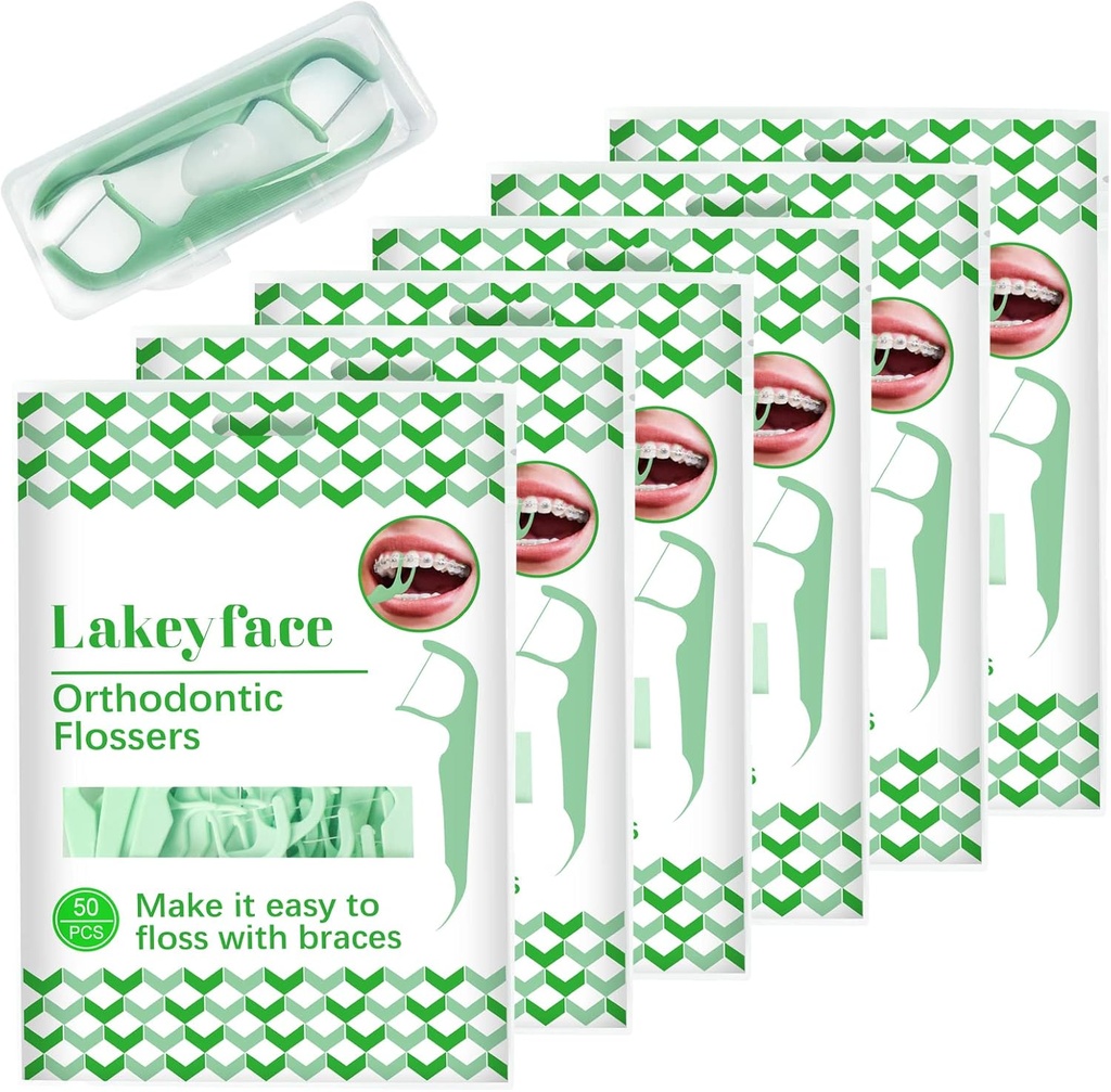300 Count Orthodontic Flossers for Braces with Floss Dispenser, Brace Flossers for Kids Teeth & Adults, Dental Floss for Braces, Dental Floss Picks, 50 Count Bag (Pack of 6)
