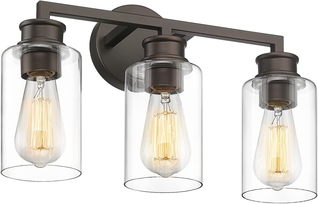 Emliviar 3-Light Oil Rubbed Bronze Vanity Light, Farmhouse Bronze Bathroom Light Fixture with Clear Glass Shade, YCE253B-3W ORB