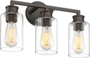 Emliviar 3-Light Oil Rubbed Bronze Vanity Light, Farmhouse Bronze Bathroom Light Fixture with Clear Glass Shade, YCE253B-3W ORB