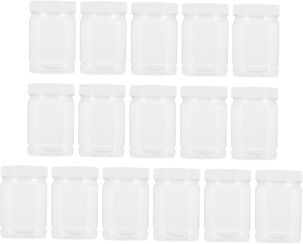 16pcs Transparent Plastic Bottles for Honey and Food Storage Square Containers with Smooth Surface for Home and Party Use