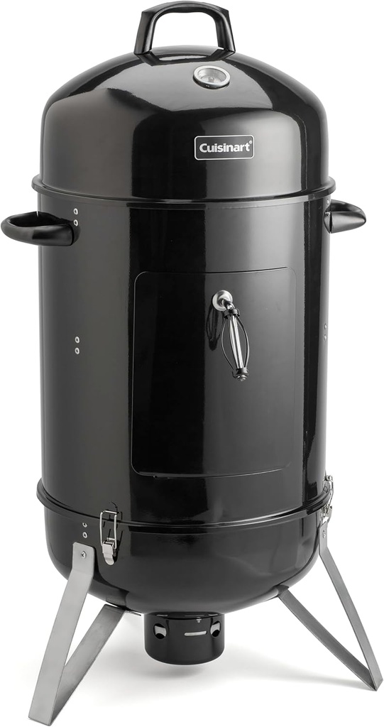 Cuisinart 18” Vertical Charcoal Smoker, Integrated Thermometer, Water Bowl and Dual Vents Perfect for Smoked Brisket, Chrome Plated Grates Smoker Grill for BBQ, Camping, Tailgates