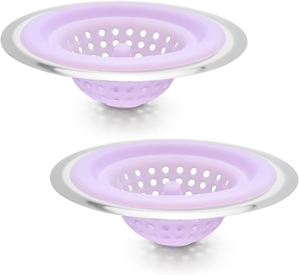 2 PCS Kitchen Stainless Silicone Sink Strainer, 4.5 inch Diameter… (Light Purple)