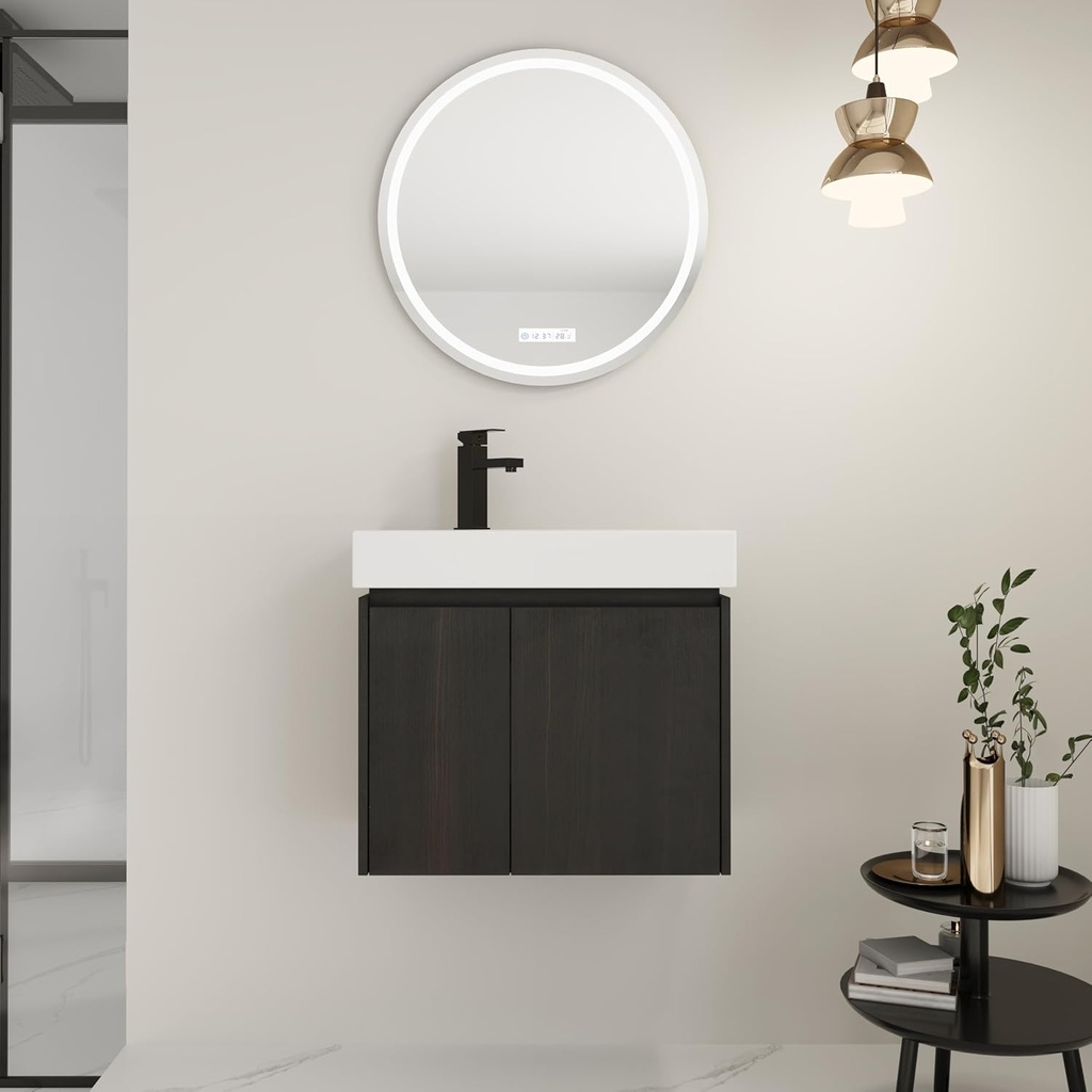 24 Inch Bathroom Vanity with Sink,Wall Mounted Bathroom Vanity,Wooden Storage Cabinet with Double Doors for Bathroom,Black