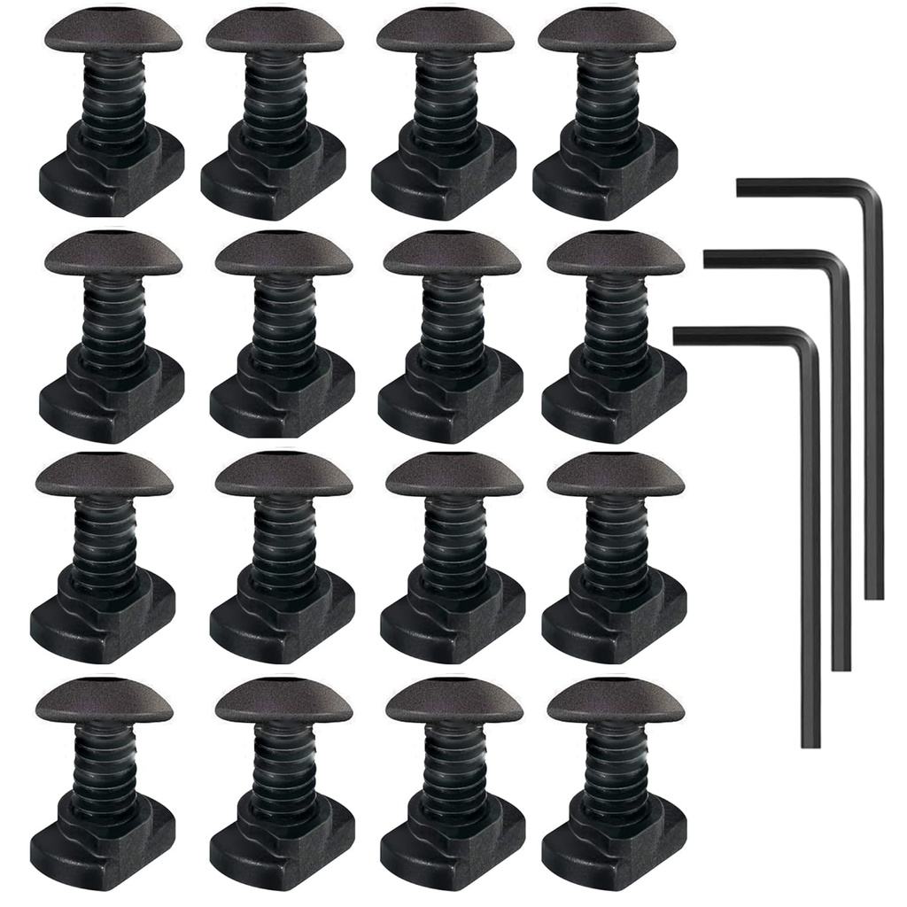 16 Pack M4 T-Nut Metric Camming Screw Replacement Sets Compatible with Standard Rail Systems, with Thread Locking Screws, Allen Wrench and Nuts(16 x Screws, 16 x Nuts and 3 x Wrench)