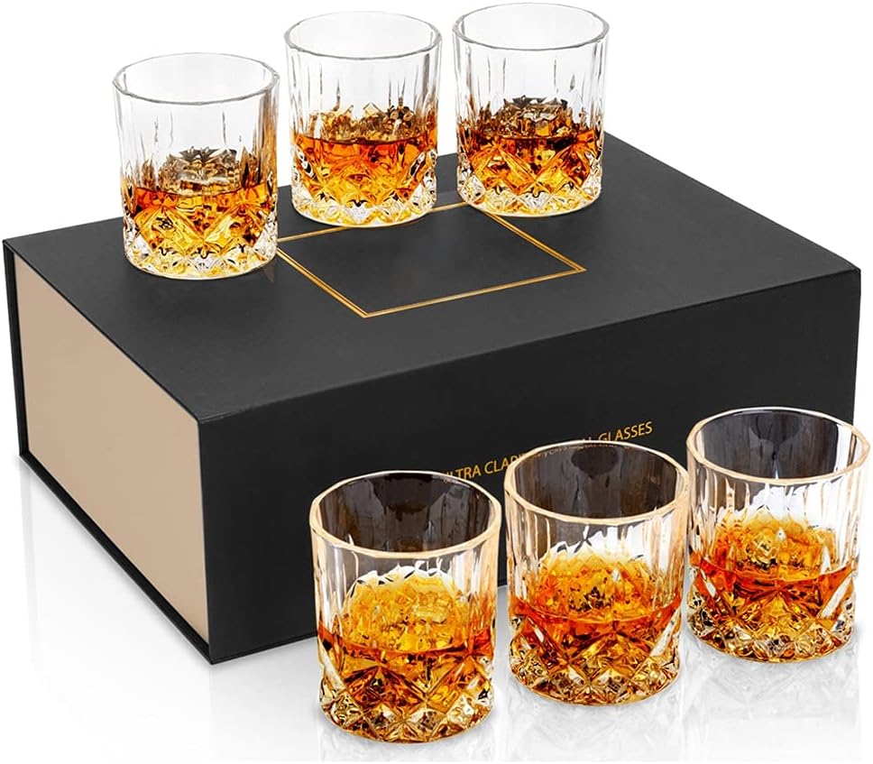 JSEIAJB Whiskey Glasses Set Of 6,10oz/300ml Old Fashioned Crystal Glass For Liquor Bourbon Kitchen Accessories