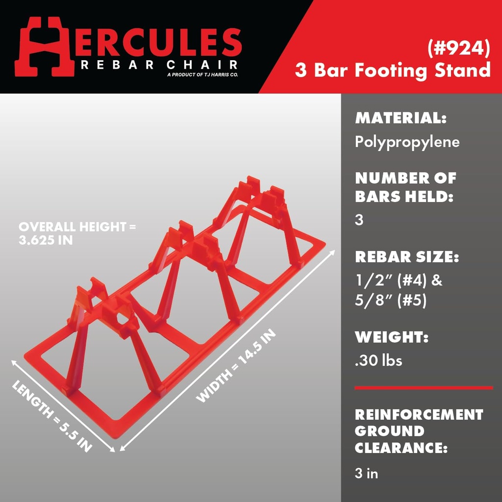 Hercules 3-Bar Rebar Chair for Concrete Footings (15 Count) - Triple Bar Capacity for #4 and #5 Rebar