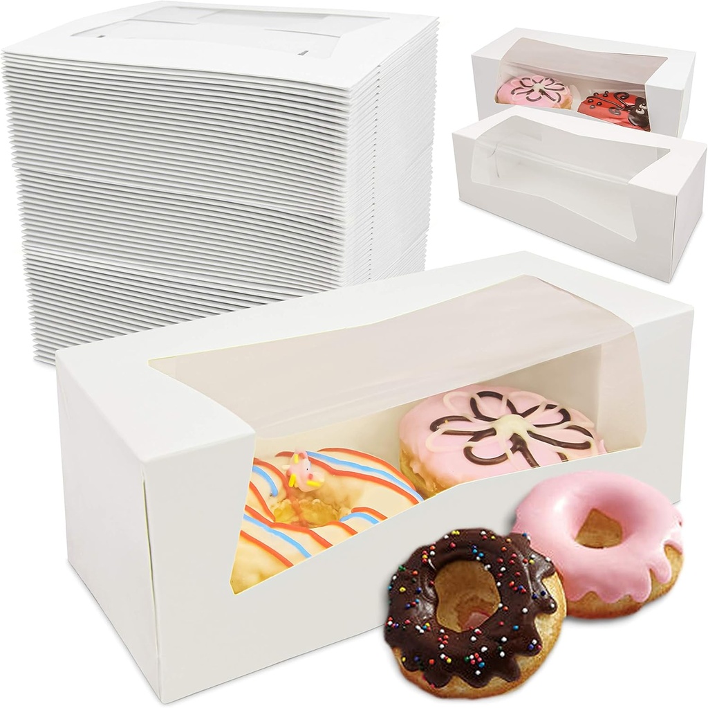 Fit Meal Prep 25 Pack 9 x 4 x 3.5 Inches White Bakery Boxes with Window, Auto-Popup Cardboard Gift Packaging and Baking Containers, Cupcake, Cookie and Loaf Bread Boxes