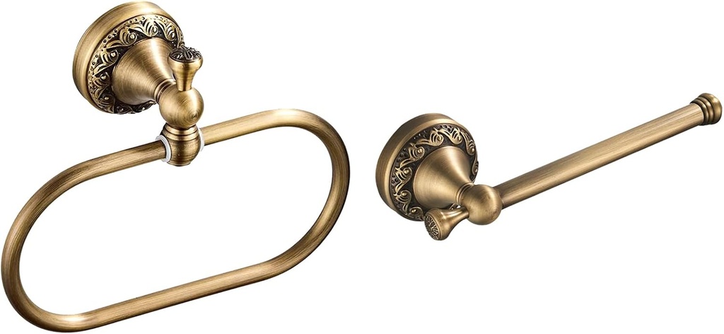 WOLIBEER Antique Brass Toilet Paper Holder, Brass Towel Ring Oval, Hand Towel Holder Bathroom Accessories Wall Mounted Vintage 2 Pieces