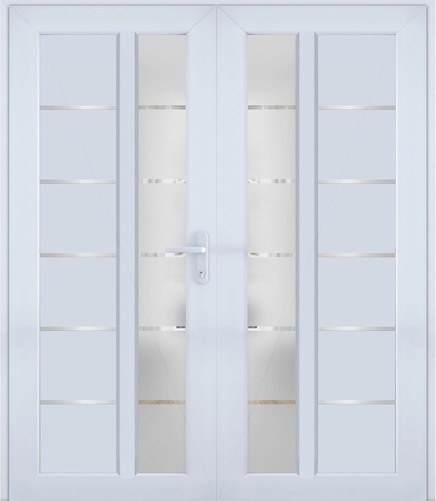 VDOMDOORS Front Exterior Prehung Metal-Plastic Double Doors/MANUX 8088 White Silk/Residential Doors Entrance Patio Garage 72 x 80