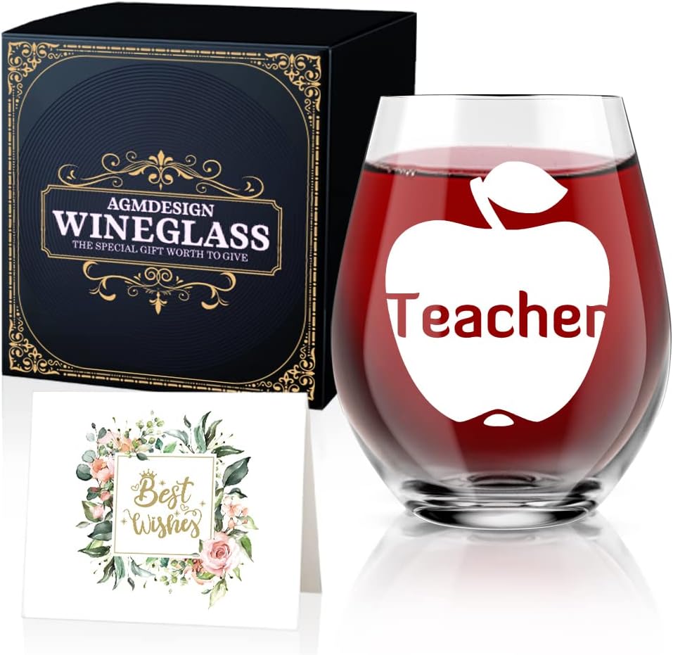 AGMDESIGN Funny Good Day Bad Day Don't Even Ask Teacher Wine Glass Gift Box, Double sided Wine Glass, Gift for Teacher's Educator Teaching Team
