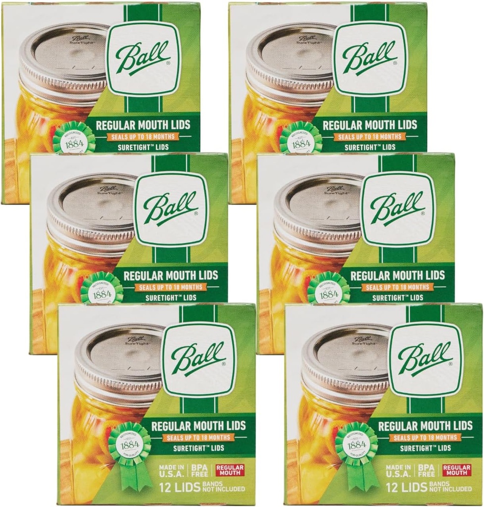Ball Mason Jar Lids, Regular Mouth, 12 CT (Pack of 6)