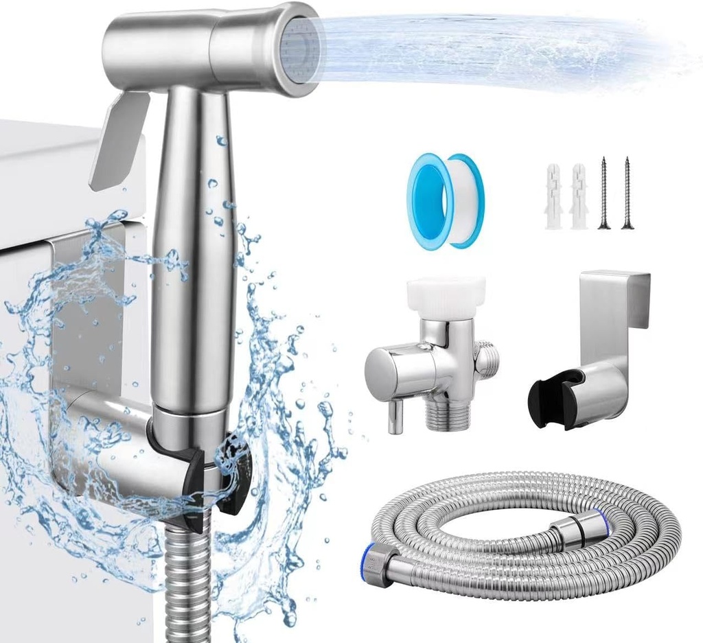 Spray, Multifunctional Hand-held Bidet Spray, Bathroom Diaper Shower, Hose and Accessories - Bidet Hand-held Toilet Sprinkler with Dual Spray Function(Silvery)