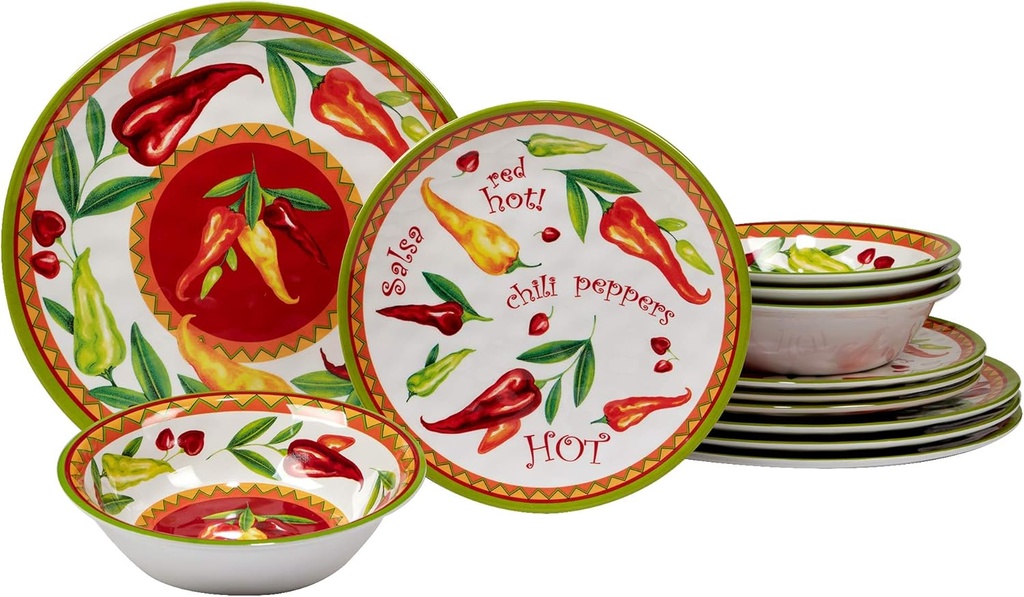 Certified International Red Hot 12 pc Melamine Dinnerware Set, Service for 4