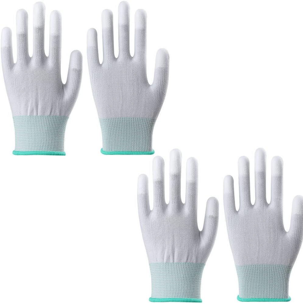 2 Pair Anti Static Antiskid Glove PU Coated Fingertip Non-slip Durable Breathable Wearable Gloves Home Gardening Cleaning Tool for Women Men, Youth (M green)