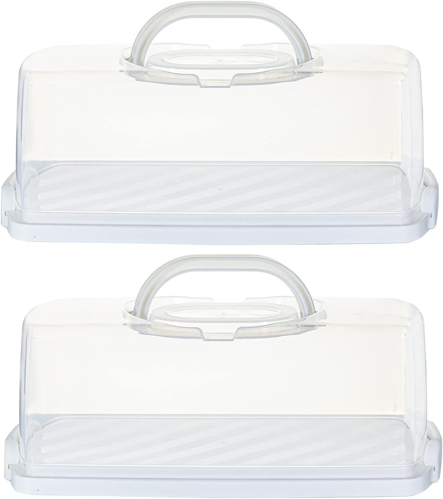 2 Piece Portable Bread Box Holder with Handle, Rectangular Loaf Cake Containers for Bagels, Bread Rolls, Buns or Baguettes, 13 Inches (White)