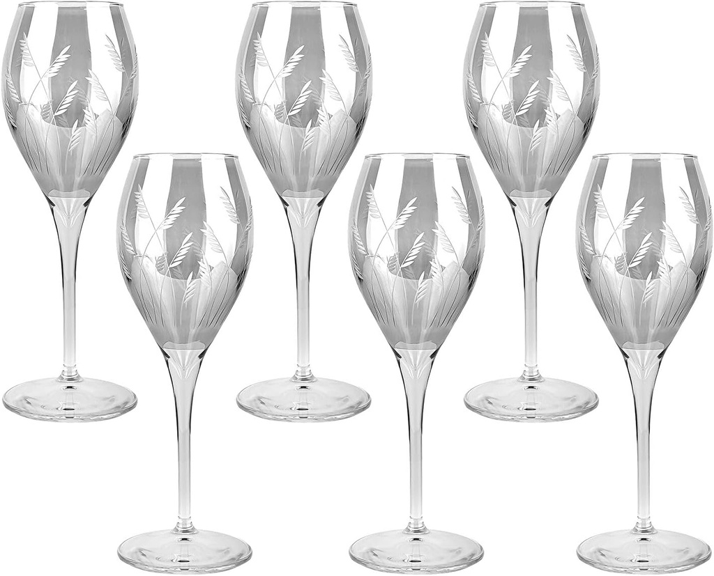 STP GOODS Diva Smoked Hand-Etched Wine Glass Set of 6 Pcs 11.83 fl oz Stemmed Glass Goblets 2.5x9.25 Red/White, for Party, Wedding and Home, Scratches Resistant