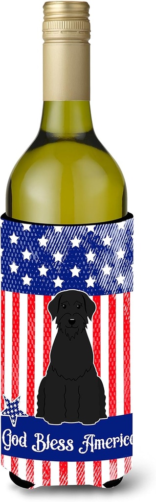 Caroline's Treasures BB3061LITERK Patriotic USA Giant Schnauzer Wine Bottle Hugger Bottle Cooler Sleeve Hugger Machine Washable Collapsible Insulator Beverage Insulated Holder