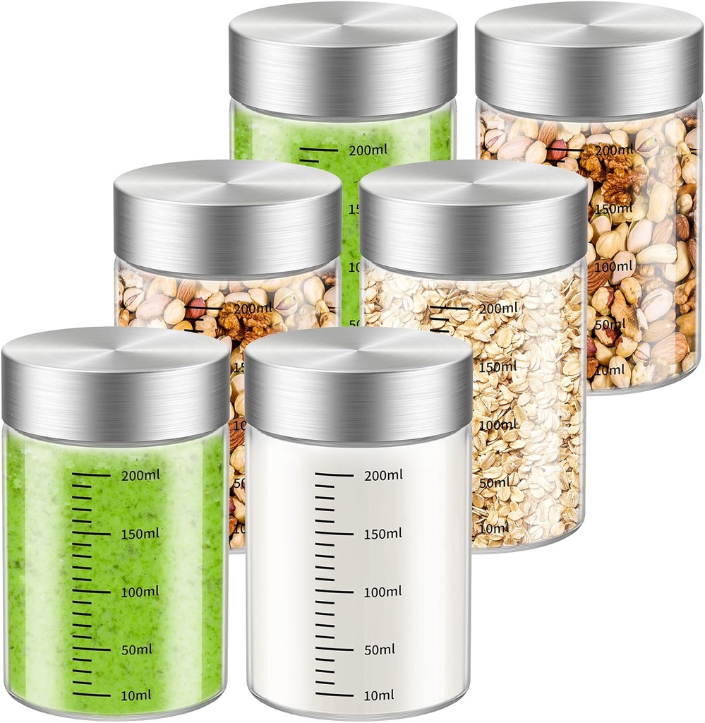 8 Oz Glass Juice Bottles, 6 Pack Glass Bottles with Lids, BPA Free, Borosilicate Glass, Leak Proof Lids for Juicing, Smoothies, Water Bottles, Food Storage, Shaker Bottles